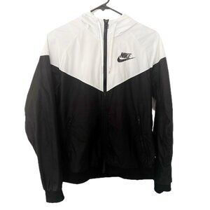 Nike Women’s Small Windrunner Full Zip Hooded Jacket Lightweight Black White *